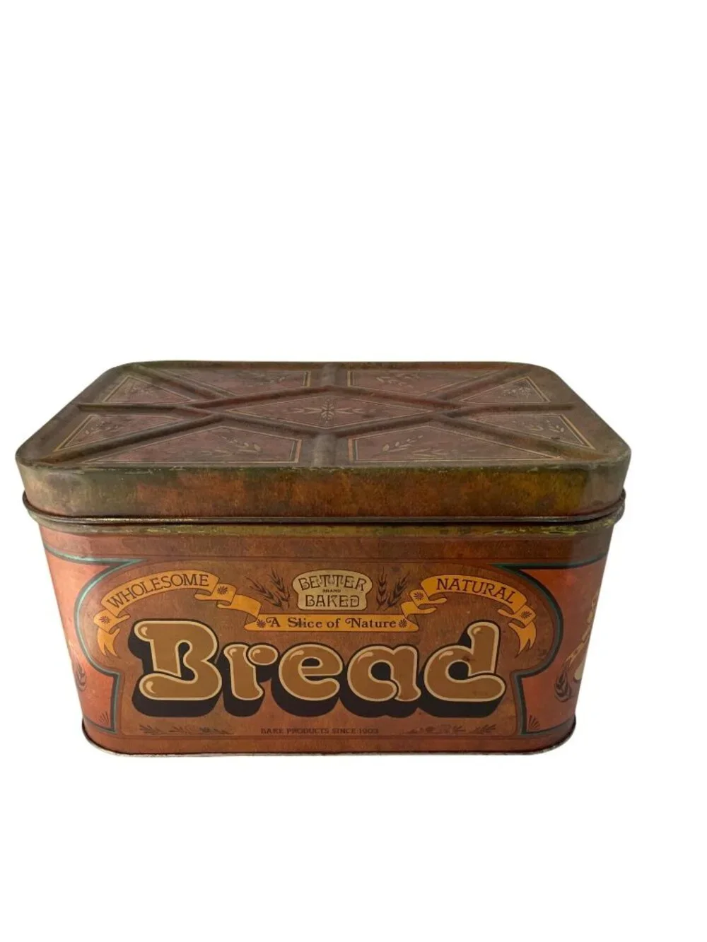 Vintage Chein Tin Bread Box A Slice of Nature Brown Large Better Baked Brand